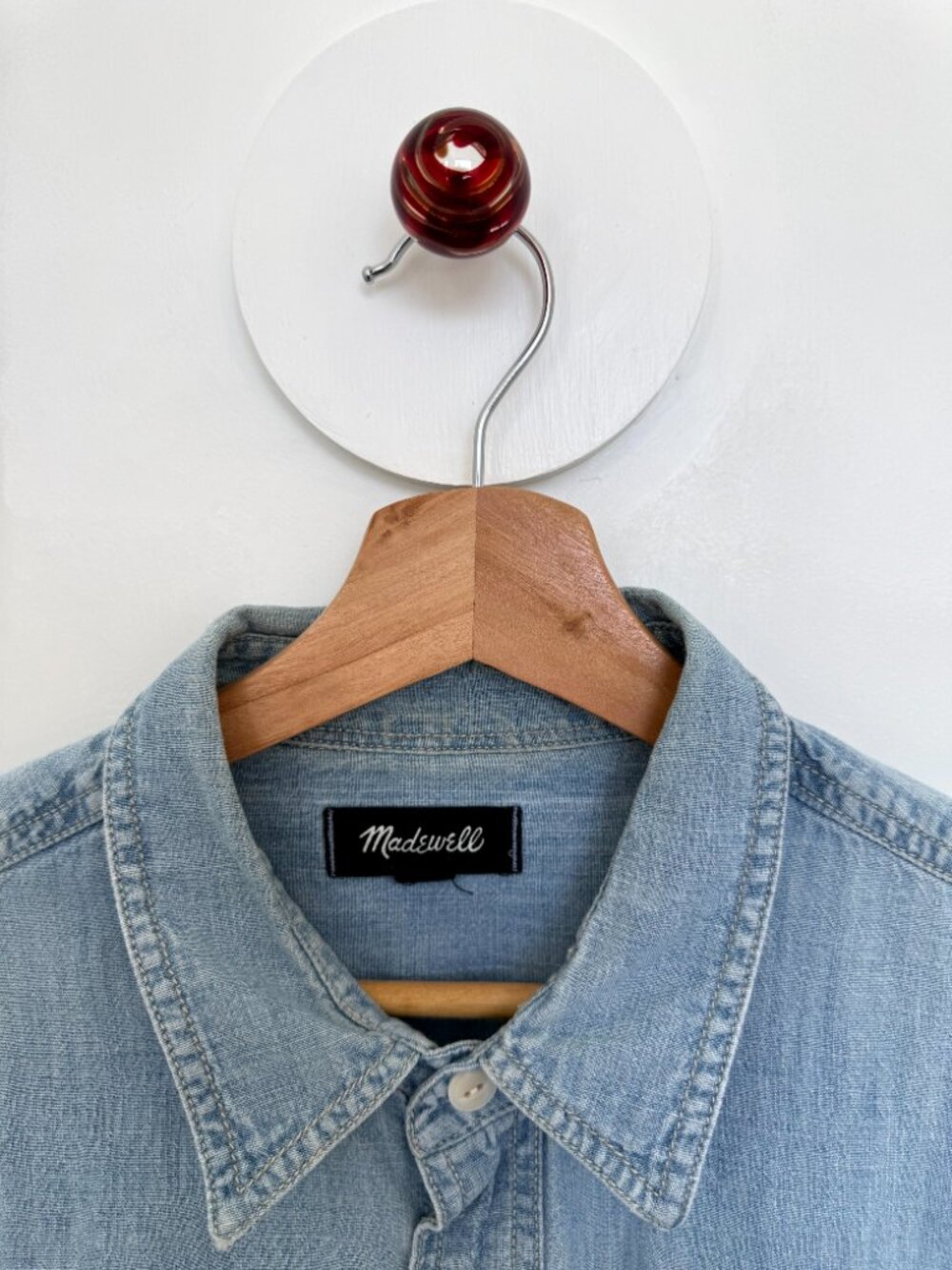 Madewell Men's Light Wash Chambray Short Sleeve Button-Down Shirt Utility Pocket